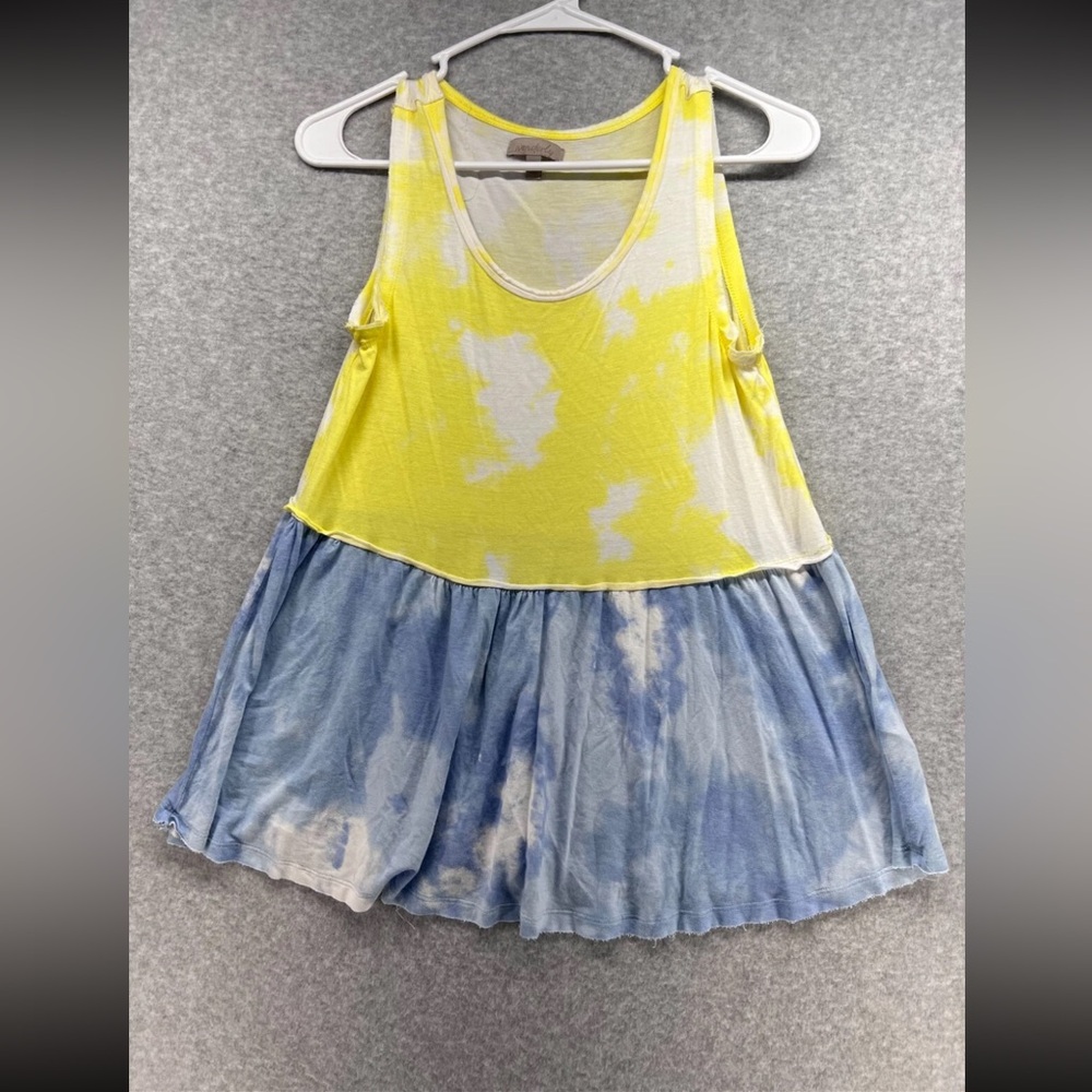 Wonderly Yellow and Blue Tie-Dye Tank Top
